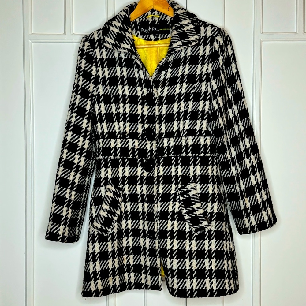 Vintage Designer Peacoat Houndstooth 3/4 Length Wool Designer Project Raw Medium